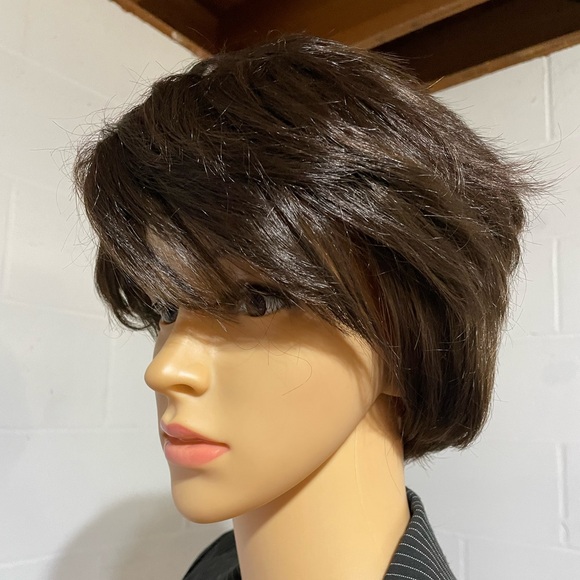 NWT 9” short brown wig natural brown men’s wig short layered tapered DP - Picture 6 of 11